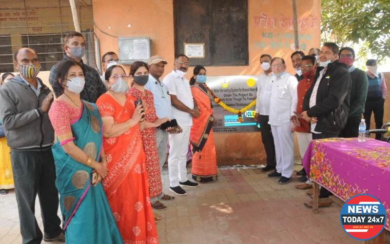 IoT-based rainwater harvesting system installed at two NMC schools as part of the Nagpur Smart City Project, saving 8 lakh gallons per year