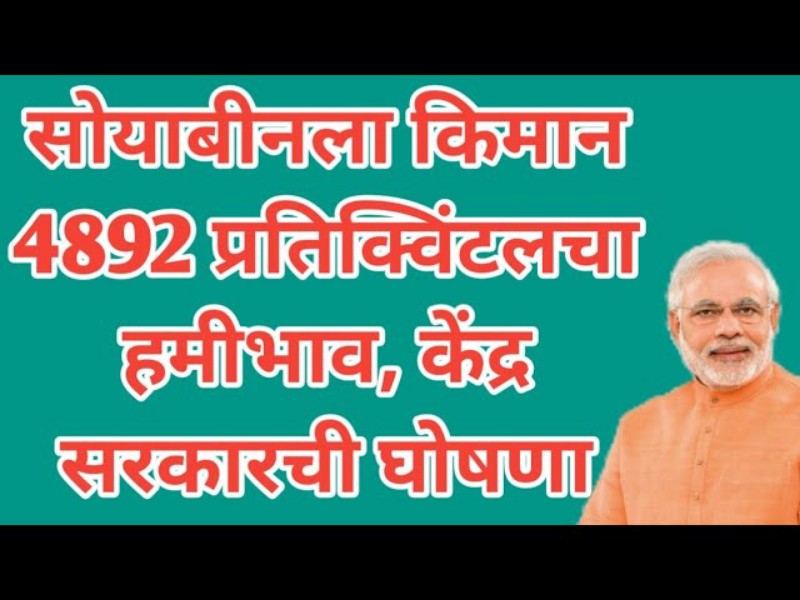 सोयाबीनला किमान ४ हजार ८९२ प्रतिक्विंटलचा हमीभाव, केंद्र सरकारची घोषणा